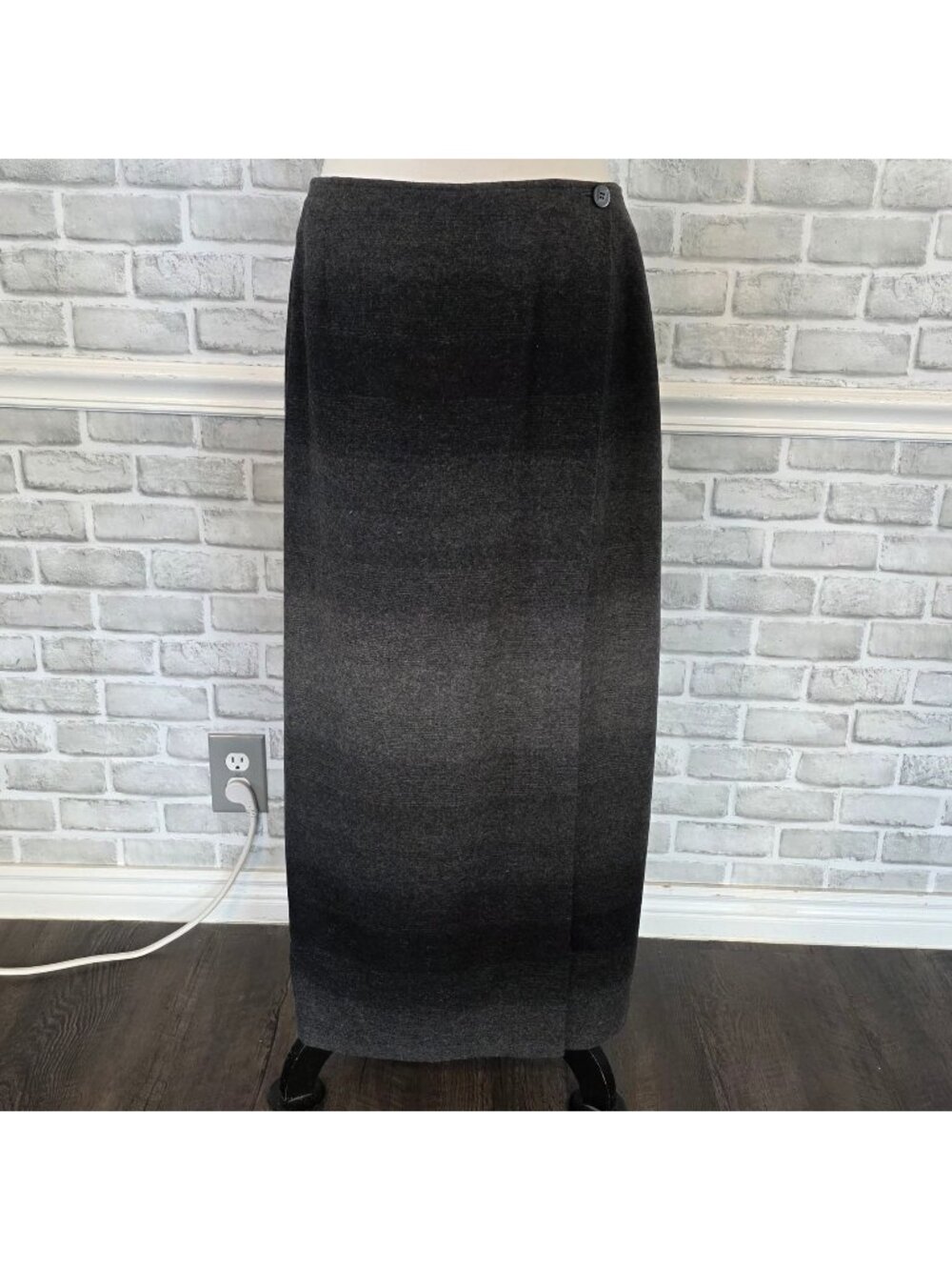 Liz Claiborne Wool Blend Maxi Wrap Skirt Black Gray Ombre Classic Preppy 12